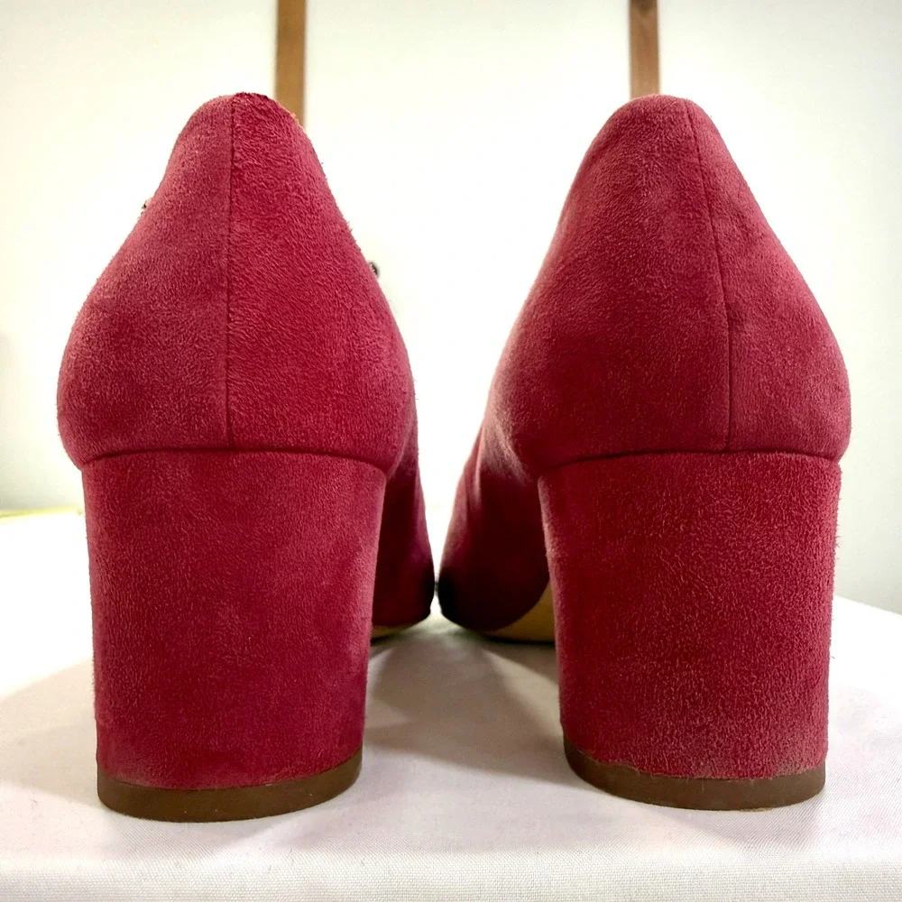 Kate Spade Moulin Pumps Womens 8.5B Pink Suede Block Heel | Classic Professional